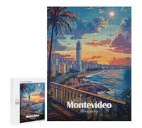 Jigsaw Puzzle 500 PCS for Teenagerss Montevideo Uruguay Cityscape at Sunset Puzzles for Adults Family Game Home Decoration for Birthday, Chrismas 500 PCS