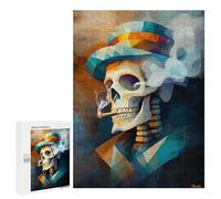 Jigsaw Puzzle 500 PCS for Teenagerss Skull Smoking A Cigarette - Cubist Minimalist Vision - Vibrant Masterpiece Inspired by Vincent Van G... Puzzles for Adults Family Game Home Decoration for Birthday