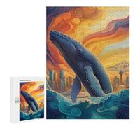 Jigsaw Puzzle 500 PCS for Teenagerss Whale Leaping Cityscape Puzzles for Adults Family Game Home Decoration for Birthday, Chrismas 500 PCS