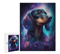Jigsaw Puzzle 500 PCS Galactic Dachshund with Flowers -5 Jigsaw Puzzles for Teenagerss Hand Speed Race Fun Activities at Home Challenging Game And Family Play 500 PCS