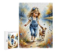 Jigsaw Puzzle 500 PCS Girl Walking with Dog in Field Jigsaws for Adults Puzzle Birthday Present Difficult And Challenge Challenging Game Gifts 500 PCS