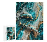 Jigsaw Puzzle 500 PCS Golden Dolphins Dance Art Jigsaws for Adults Toy Wall Decor Pattern Assembly Deal As Gifts for The Whole Family 500 PCS