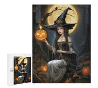 Jigsaw Puzzle 500 PCS Halloween Witch Holding Pumpkin Jigsaw Puzzles for Teenagerss Hand Speed Race Fun Activities at Home Challenging Game And Family Play 500 PCS