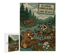 Jigsaw Puzzle 500 PCS Illegal Lumberjacking Cartoon with Beaver And Raccoon Jigsaws for Adults Toy Wall Decor Pattern Assembly Deal As Gifts for The Whole Family 500 PCS