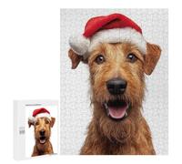 Jigsaw Puzzle 500 PCS Irish Terrier Dog with Santa Hat Portrait Adult Puzzles Toy Wall Decor Birthday Present Deal As Gifts for The Whole Family 500 PCS