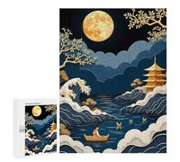 Jigsaw Puzzle 500 PCS Japanese Moonlit Landscape Jigsaws for Adults Toy Wall Decor Difficult Hard Unique Gifts for Birthday And Christmas 500 PCS