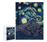 Jigsaw Puzzle 500 PCS Leopard Sleeping Under Starry Night Sky Adult Puzzles Toy Wall Decor Birthday Present Deal As Gifts for The Whole Family 500 PCS