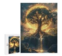 Jigsaw Puzzle 500 PCS Mystical Tree with Golden Aura Jigsaws for Adults Toy Wall Decor Pattern Assembly Deal As Gifts for The Whole Family 500 PCS