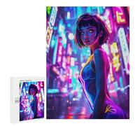 Jigsaw Puzzle 500 PCS Neon City Girl Puzzles for Teenagerss Stress Reliever Educational Challenge Unique Birthday And Gifts 500 PCS