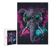 Jigsaw Puzzle 500 PCS Neon Elephant Headphones Art Print Jigsaws for Adults Puzzle Birthday Present Difficult And Challenge Challenging Game Gifts 500 PCS