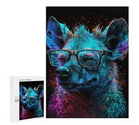 Jigsaw Puzzle 500 PCS Neon Hyena with Glasses Puzzles for Teenagerss Stress Reliever Educational Challenge Unique Birthday And Gifts 500 PCS