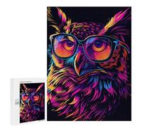 Jigsaw Puzzle 500 PCS Neon Owl Art Print-5 Jigsaws for Adults Puzzle Birthday Present Difficult And Challenge Challenging Game Gifts 500 PCS