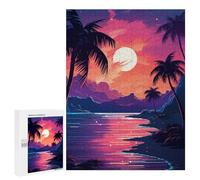 Jigsaw Puzzle 500 PCS Neon Sunset Palm Beach -1 Puzzles for Teenagerss Stress Reliever Educational Challenge Unique Birthday And Gifts 500 PCS