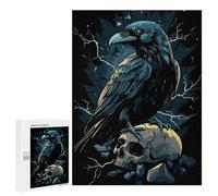 Jigsaw Puzzle 500 PCS Raven on Skull Jigsaws for Adults Toy Wall Decor Difficult Hard Unique Gifts for Birthday And Christmas 500 PCS