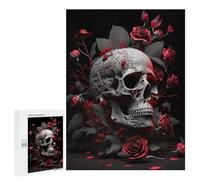 Jigsaw Puzzle 500 PCS Skull with Red Roses Jigsaws for Adults Toy Wall Decor Difficult Hard Unique Gifts for Birthday And Christmas 500 PCS