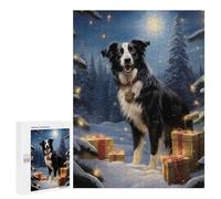 Jigsaw Puzzle 500 PCS Sweet Border Collie Xmas Adult Puzzles Toy Wall Decor Birthday Present Deal As Gifts for The Whole Family 500 PCS