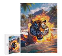 Jigsaw Puzzle 500 PCS Tiger on Fire Beach-1 Jigsaws for Adults Anti-Stress Toys Staycation Kill Time Help The Brain Exercise 500 PCS