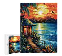 Jigsaw Puzzle 500 PCS Tropical Sunset Hut Scene Adult Jigsaw Puzzles Enhance Memory Parent-child Interaction Brainteaser Family Games 500 PCS