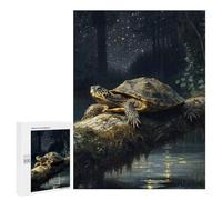 Jigsaw Puzzle 500 PCS Turtle on A Mossy Log at Night Adult Puzzles Toy Wall Decor Birthday Present Deal As Gifts for The Whole Family 500 PCS