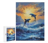 Jigsaw Puzzle 500 PCS Two Dolphin Jumping Jigsaws for Adults Toy Wall Decor Difficult Hard Unique Gifts for Birthday And Christmas 500 PCS