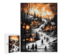 Jigsaw Puzzle 500 PCS Vintage Winter Glow - Lantern-Lit Village in A Snowy Twilight Jigsaws for Adults Toy Wall Decor Pattern Assembly Deal As Gifts for The Whole Family 500 PCS