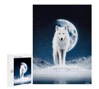 Jigsaw Puzzle 500 PCS White Wolf Under The Winter Moon Jigsaws for Adults Toy Wall Decor Pattern Assembly Deal As Gifts for The Whole Family 500 PCS