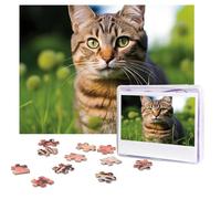 Jigsaw Puzzle 500 Piece A tabby cat on the grass looking at the camera Puzzles for Adults Custom Puzzles from Photos Personalized Picture Wooden Puzzle Gifts for Family Wedding Birthdays Anniversaries