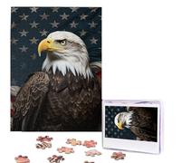 Jigsaw Puzzle 500 Piece American bald eagle sitting on flag ribbon Puzzles for Adults Custom Puzzles from Photos Personalized Picture Wooden Puzzle Gifts for Family Wedding Birthdays Anniversaries