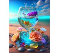 Jigsaw Puzzle 500 piece,Beach Flower Cup Puzzles for Adults,Educational Game Challenge Toy 500 Pieces DIY puzzles Family Decoration puzzle