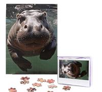 Jigsaw Puzzle 500 Piece Diving Hippo Puzzles for Adults Custom Puzzles from Photos Personalized Picture Wooden Puzzle Gifts for Family Wedding Birthdays Anniversaries