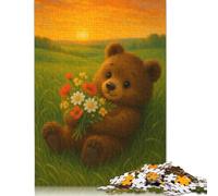 Jigsaw Puzzle 500 Piece for Adults Teddy Bear with Flowers at Sunset Puzzles for Adults Woodenboard Puzzles For Family Fun & Game Night 500pcs (52x38cm)
