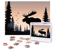 Jigsaw Puzzle 500 Piece Moose Mountain Pine Tree Wilderness Puzzles for Adults Custom Puzzles from Photos Personalized Picture Wooden Puzzle Gifts for Family Wedding Birthdays Anniversaries