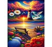 Jigsaw Puzzle 500 piece,Sunset Lighthouse Flowers Puzzles for Adults,Educational Game Challenge Toy 500 Pieces DIY puzzles Family Decoration puzzle