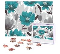 Jigsaw Puzzle 500 Piece Teal Grey and White Floral Puzzles for Adults Custom Puzzles from Photos Personalized Picture Wooden Puzzle Gifts for Family Wedding Birthdays Anniversaries