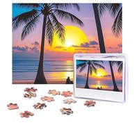 Jigsaw Puzzle 500 Piece Tropical Beach Palm Tree Sunset Puzzles for Adults Custom Puzzles from Photos Personalized Picture Wooden Puzzle Gifts for Family Wedding Birthdays Anniversaries