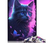 Jigsaw Puzzle 500 Pieces Cat Kitten Purple Glow Square Puzzles for Adults And Wooden Puzzles Home Decoration Puzzle Toys 500pcs (52x38cm)