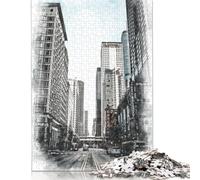 Jigsaw Puzzle 500 Pieces Chicago Street Square Puzzles for Adults And Wooden Puzzles Home Decoration Puzzle Toys 500pcs (52x38cm)