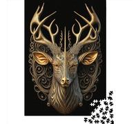 Jigsaw Puzzle 500 Pieces Deer Golden Art Deco Square Puzzles for Adults And Wooden Puzzles Home Decoration Puzzle Toys 500pcs (52x38cm)
