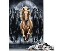 Jigsaw Puzzle 500 Pieces Golden Horse And Black Square Puzzles for Adults And Wooden Puzzles Home Decoration Puzzle Toys 500pcs (52x38cm)