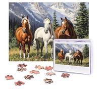 Jigsaw Puzzle 500 Pieces Personalized Wooden Picture from Photos Puzzles Custom Puzzle from Pictures Mountain Pasture Horses Puzzles for Adults Family Birthday Christmas Valentine's Day Gifts