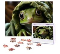 Jigsaw Puzzle 500 Pieces Personalized Wooden Picture from Photos Puzzles Custom Puzzle from Pictures Green frog sticks its head out Puzzles for Adults Family Birthday Christmas Valentine's Day Gifts