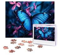 Jigsaw Puzzle 500 Pieces Personalized Wooden Picture from Photos Puzzles Custom Puzzle from Pictures Blue Butterfly Puzzles for Adults Family Birthday Christmas Valentine's Day Gifts