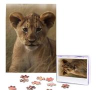 Jigsaw Puzzle 500 Pieces Personalized Wooden Picture from Photos Puzzles Custom Puzzle from Pictures The Waiting Lion Cub Puzzles for Adults Family Birthday Christmas Valentine's Day Gifts