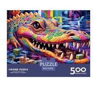 Jigsaw Puzzle 500 Pieces Psychedelic Nile Crocodile Square Puzzles for Adults And Wooden Puzzles Home Decoration Puzzle Toys 500pcs (52x38cm)