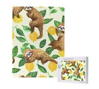 Jigsaw Puzzle 500 Pieces Puzzles for Adults, Cute sloths on yellow lemons Printed Game Jigsaw Puzzles for Home Wall Decor Gifts, 15 x 20.4 Inch