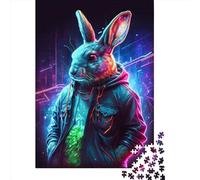 Jigsaw Puzzle 500 Pieces Rabbit Neon Square Puzzles for Adults And Wooden Puzzles Home Decoration Puzzle Toys 500pcs (52x38cm)