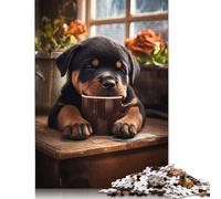 Jigsaw Puzzle 500 Pieces Rottweiler Coffee Pup Dog Square Puzzles for Adults And Wooden Puzzles Home Decoration Puzzle Toys 500pcs (52x38cm)