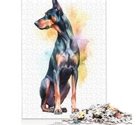 Jigsaw Puzzle 500 Pieces 'Watercolor Doberman Puppy Square Puzzles for Adults And Wooden Puzzles Home Decoration Puzzle Toys 500pcs (52x38cm)