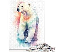 Jigsaw Puzzle 500 Pieces 'Watercolor Polar Bear Art Square Puzzles for Adults And Wooden Puzzles Home Decoration Puzzle Toys 500pcs (52x38cm)