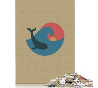 Jigsaw Puzzle 500 Pieces Whale in Wave with Sunset Square Puzzles for Adults And Wooden Puzzles Home Decoration Puzzle Toys 500pcs (52x38cm)